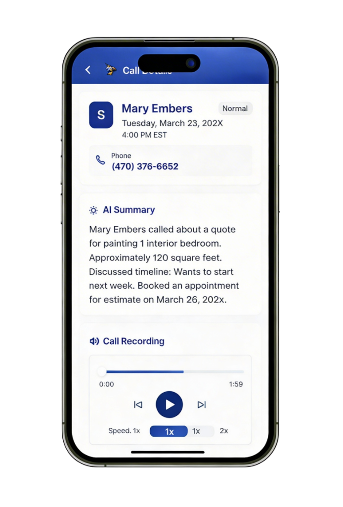 Phone mockup showing instant call summaries and recordings